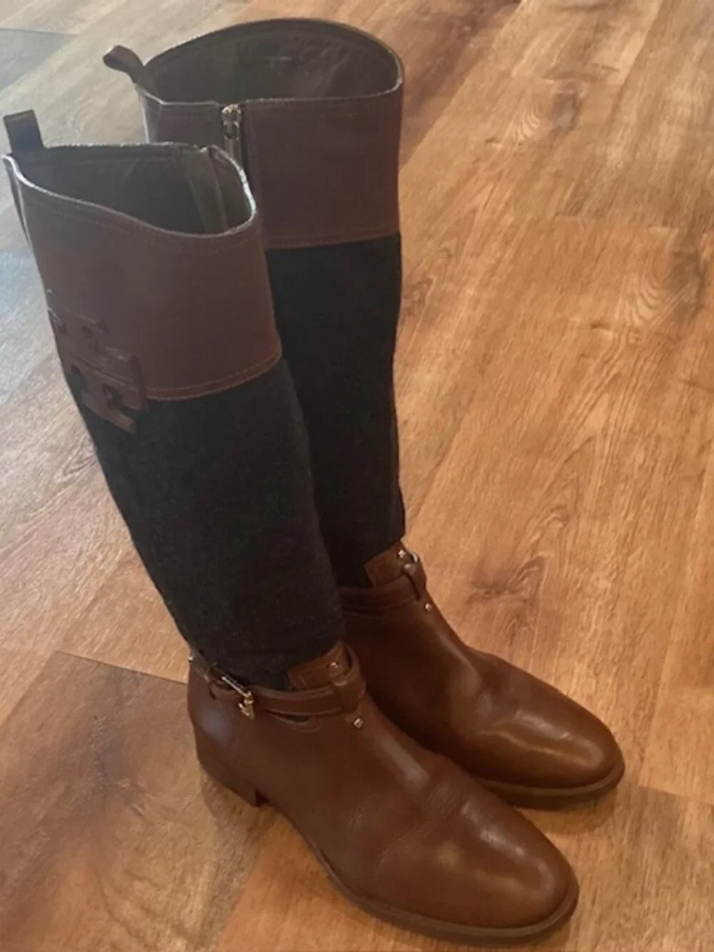 Tory Burch Riding Boots Knee High Leather & Faux Wool Zippered Size‎ 10 Medium